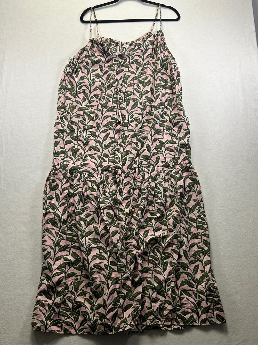 Moon River Pink Leaf Print Spaghetti Strap Sundress